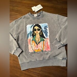 Nwt Girls Zara sweatshirt sz 9-10 girl glasses gray
